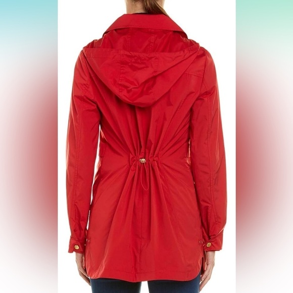 Cole Haan Women's Packable Mid Length Hooded Rain Jacket Red XS NWOT - Picture 3 of 15
